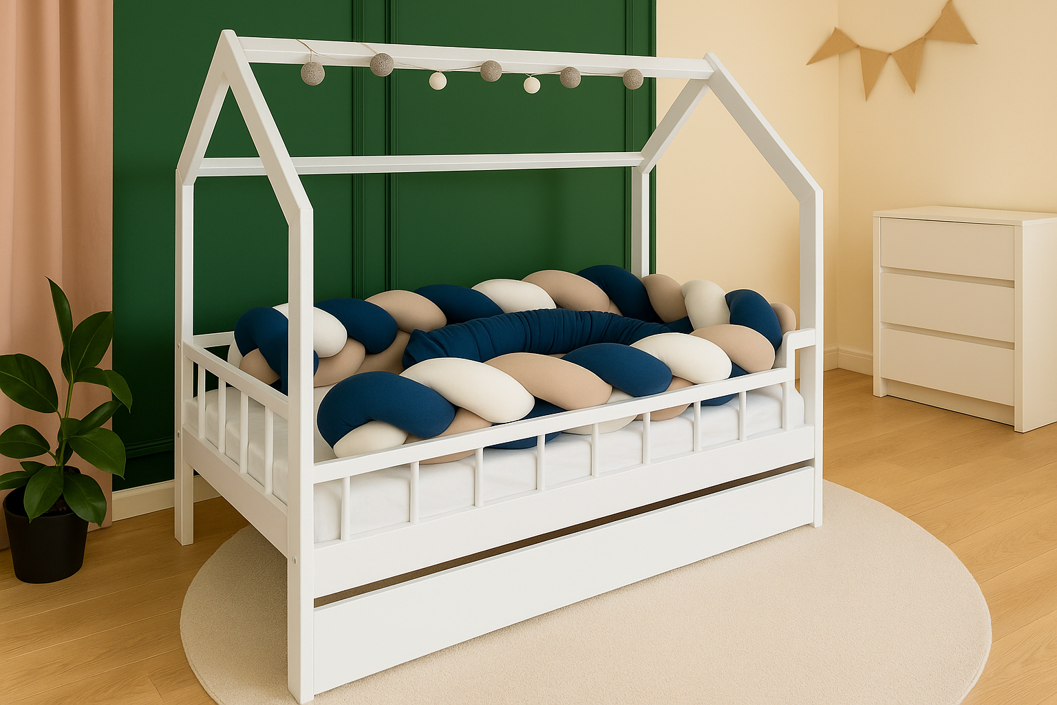 Pleteni zaščitni obrobek za posteljico